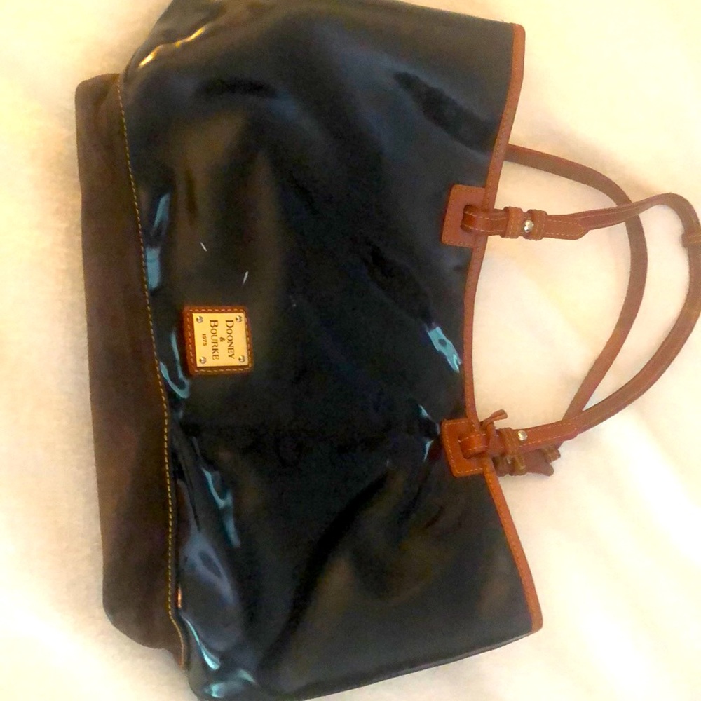Dooney & Bourke leather, cloth and vinyl satchel.